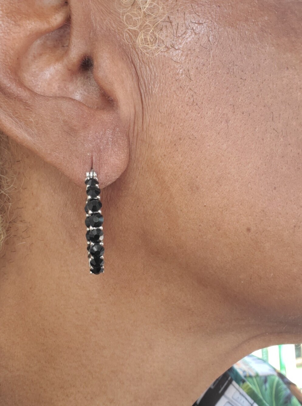 Swarovski Black Crystal Hoop Earrings Platinum Plated